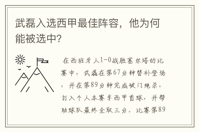 武磊入选西甲最佳阵容,他为何能被选中?