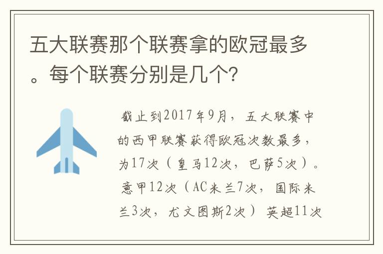 五大联赛那个联赛拿的欧冠最多。每个联赛分别是几个?