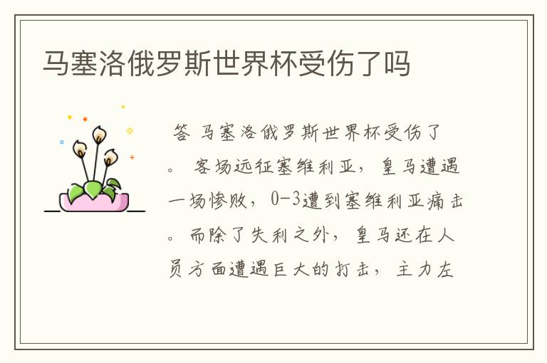 马塞洛俄罗斯世界杯受伤了吗