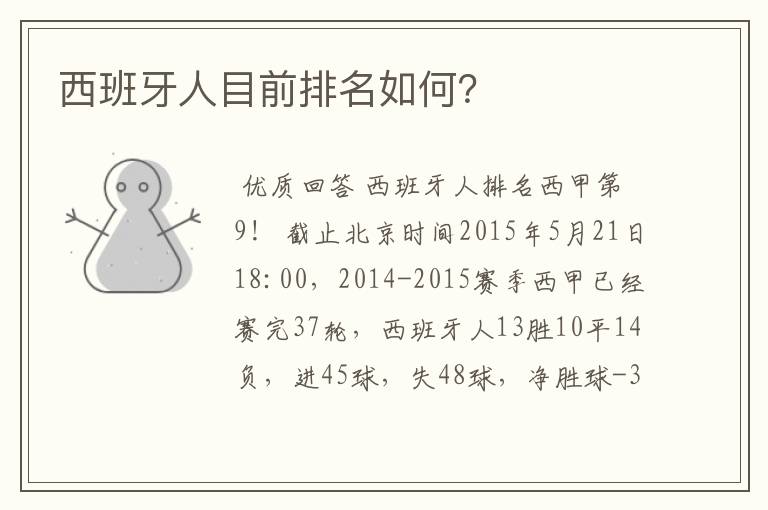 西班牙人目前排名如何？