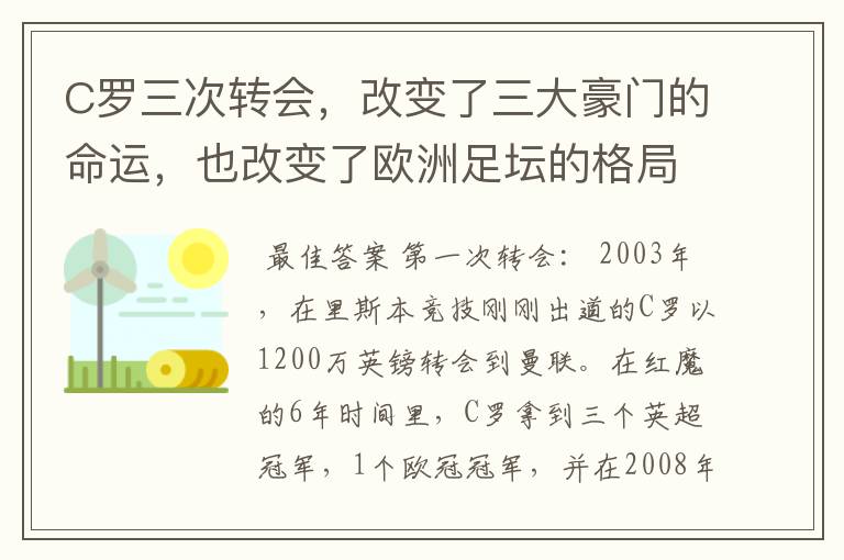 C罗三次转会,改变了三大豪门的命运,也改变了欧洲足坛的格局