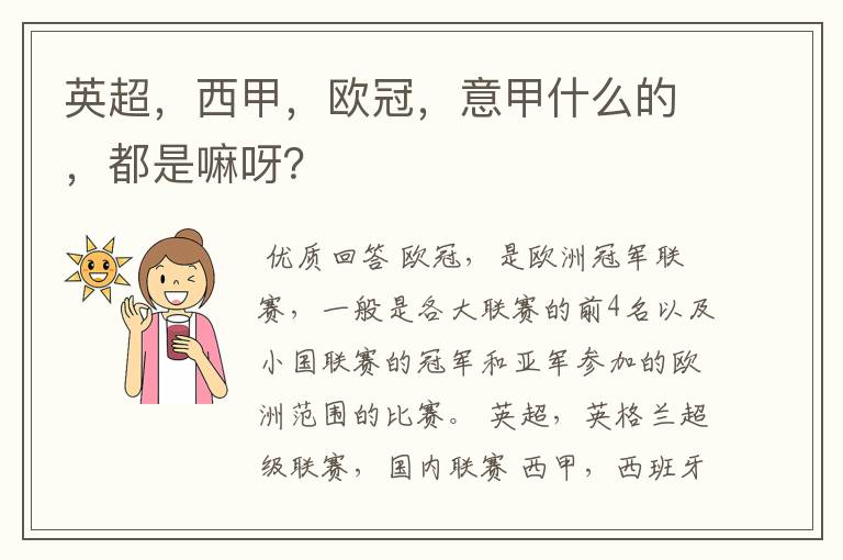 英超,西甲,欧冠,意甲什么的,都是嘛呀?
