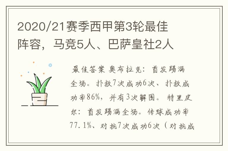 2020/21赛季西甲第3轮最佳阵容,马竞5人、巴萨皇社2人
