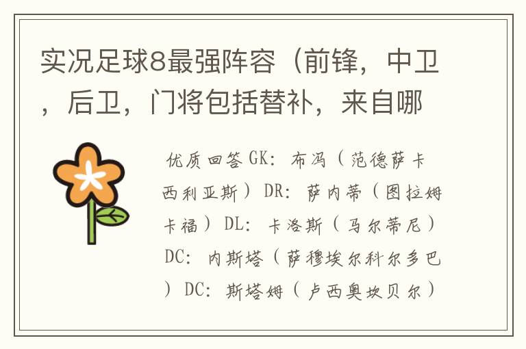 实况足球8最强阵容(前锋,中卫,后卫,门将包括替补,来自哪个俱乐部)