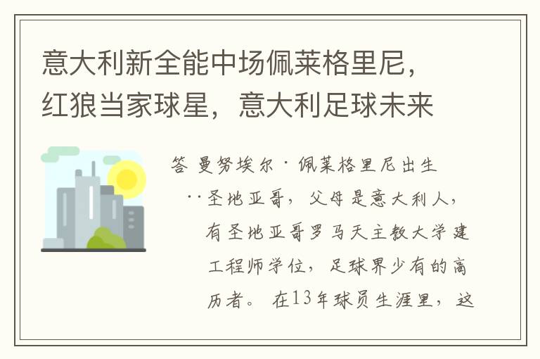 意大利新全能中场佩莱格里尼,红狼当家球星,意大利足球未来可期