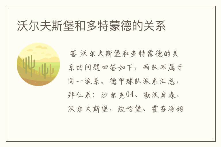 沃尔夫斯堡和多特蒙德的关系