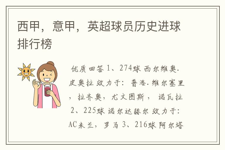 西甲,意甲,英超球员历史进球排行榜