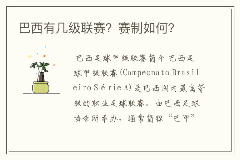 巴西有几级联赛?赛制如何?