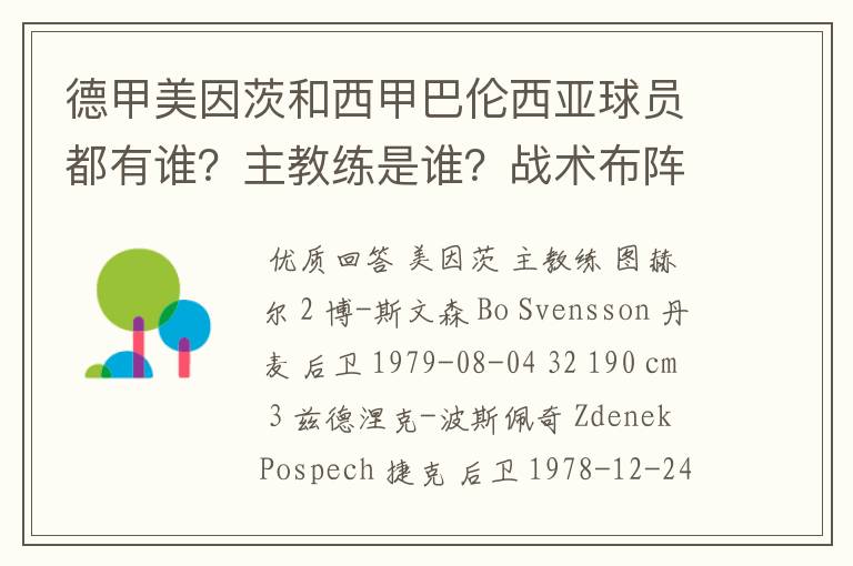 德甲美因茨和西甲巴伦西亚球员都有谁?主教练是谁?战术布阵怎样?