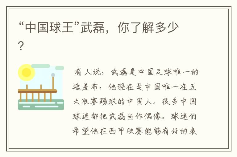 “中国球王”武磊,你了解多少?
