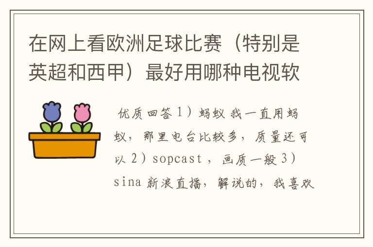 在网上看欧洲足球比赛(特别是英超和西甲)最好用哪种电视软件呢?
