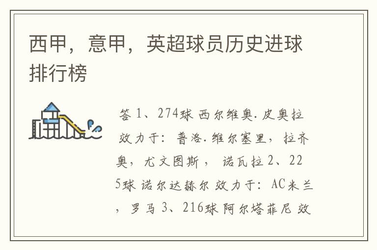 西甲,意甲,英超球员历史进球排行榜
