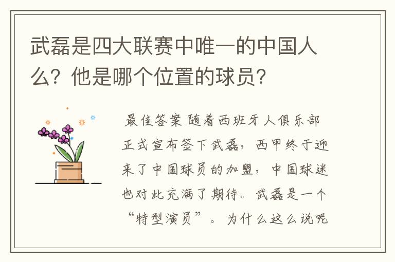 武磊是四大联赛中唯一的中国人么？他是哪个位置的球员？