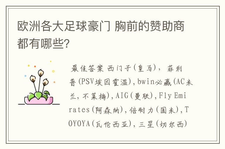 欧洲各大足球豪门 胸前的赞助商都有哪些?
