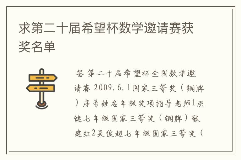 求第二十届希望杯数学邀请赛获奖名单
