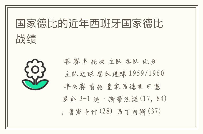国家德比的近年西班牙国家德比战绩