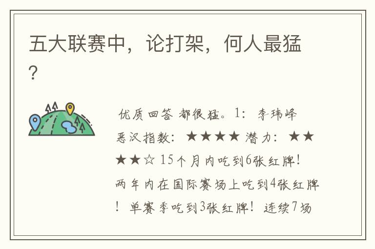 五大联赛中,论打架,何人最猛?