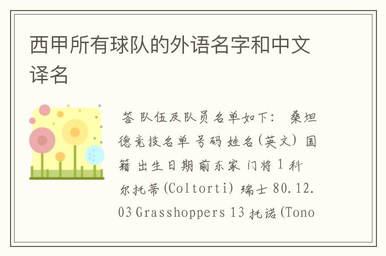 西甲所有球队的外语名字和中文译名