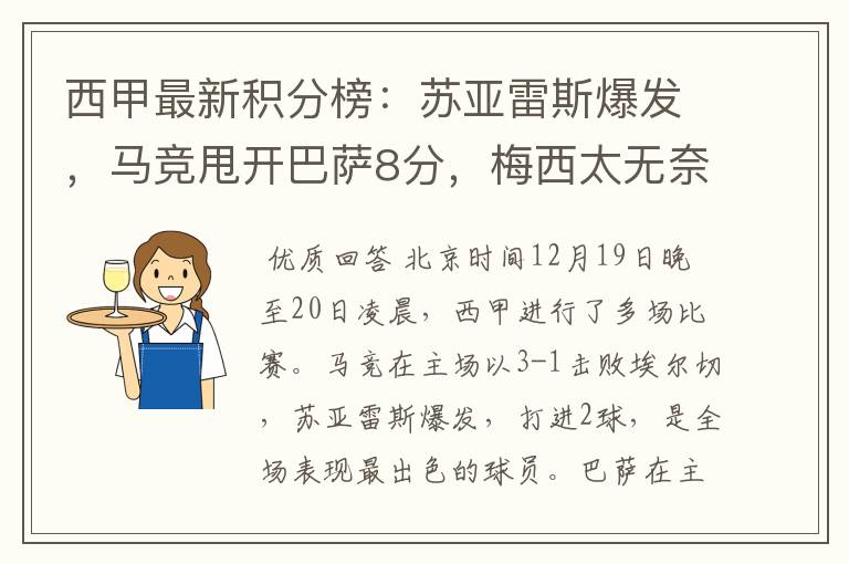 西甲最新积分榜:苏亚雷斯爆发,马竞甩开巴萨8分,梅西太无奈