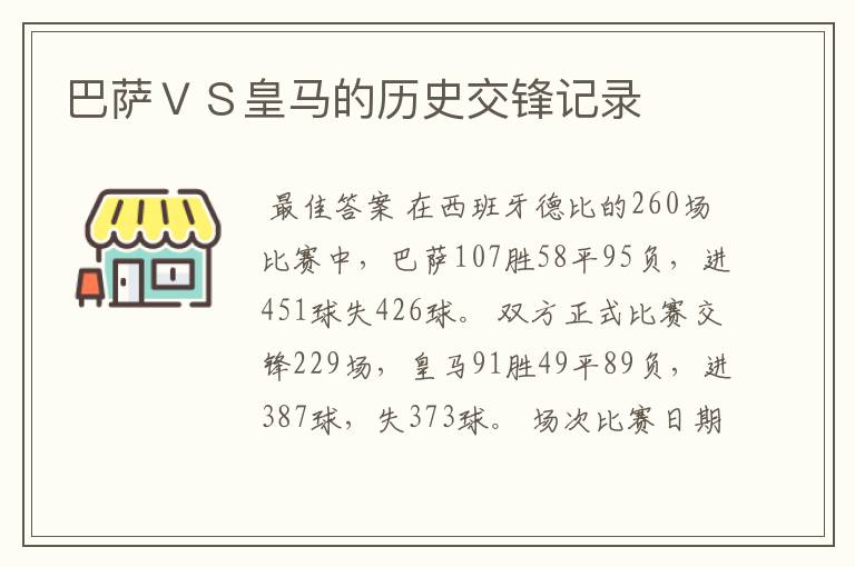 巴萨VS皇马的历史交锋记录