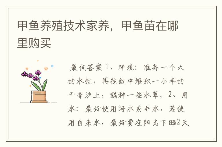 甲鱼养殖技术家养,甲鱼苗在哪里购买