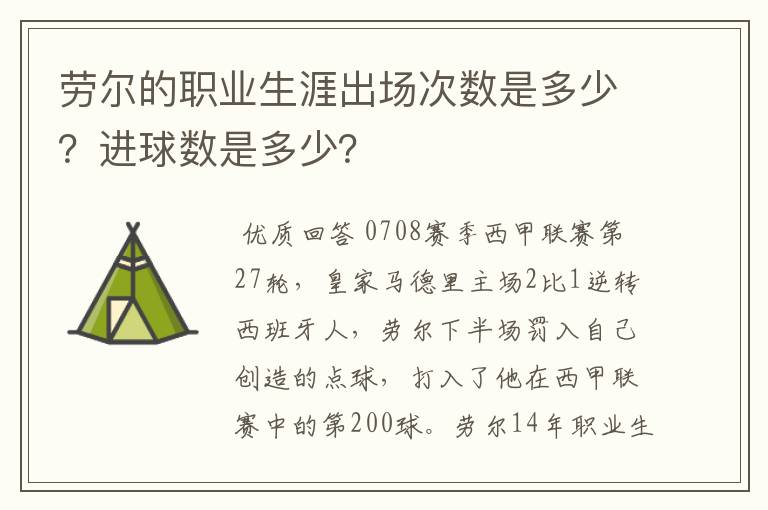劳尔的职业生涯出场次数是多少?进球数是多少?