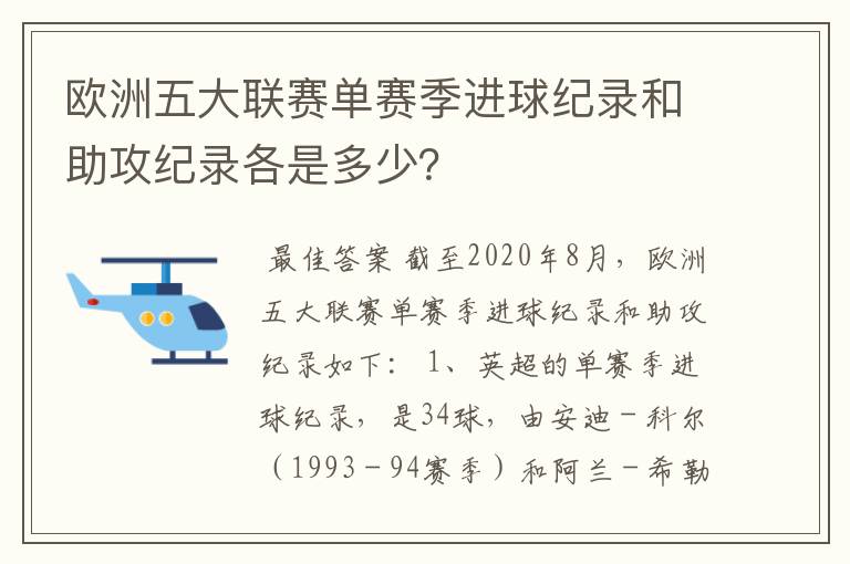 欧洲五大联赛单赛季进球纪录和助攻纪录各是多少?