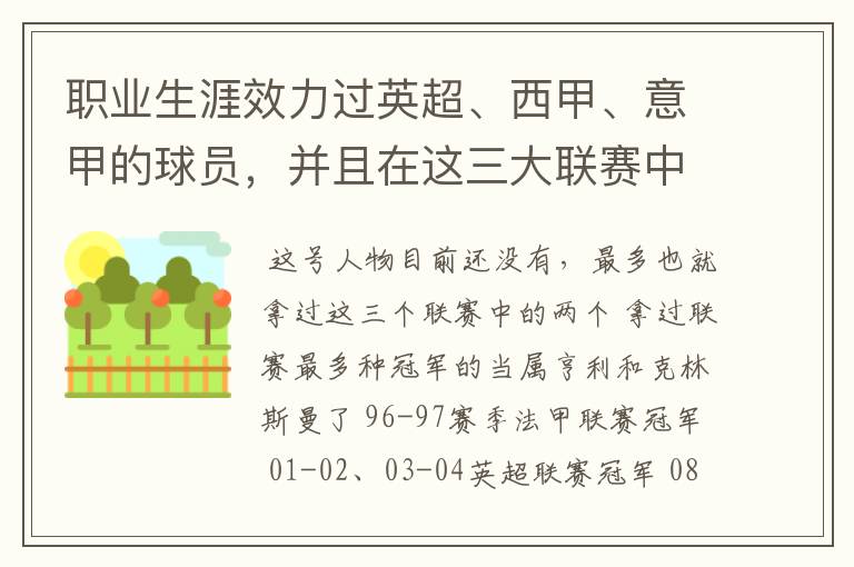 职业生涯效力过英超、西甲、意甲的球员,并且在这三大联赛中都拿到过联赛冠军的球员有吗?