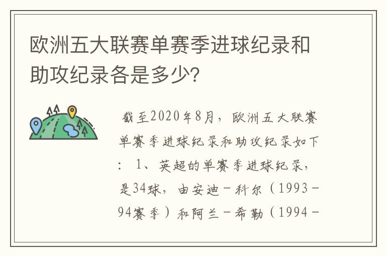 欧洲五大联赛单赛季进球纪录和助攻纪录各是多少?