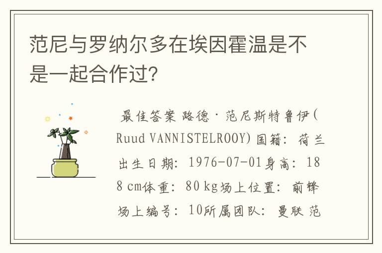 范尼与罗纳尔多在埃因霍温是不是一起合作过?