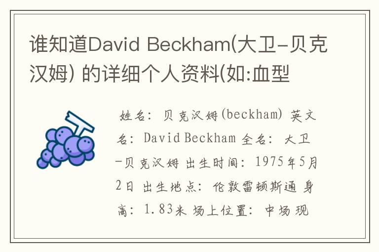 谁知道David Beckham(大卫-贝克汉姆) 的详细个人资料(如:血型 之类的)