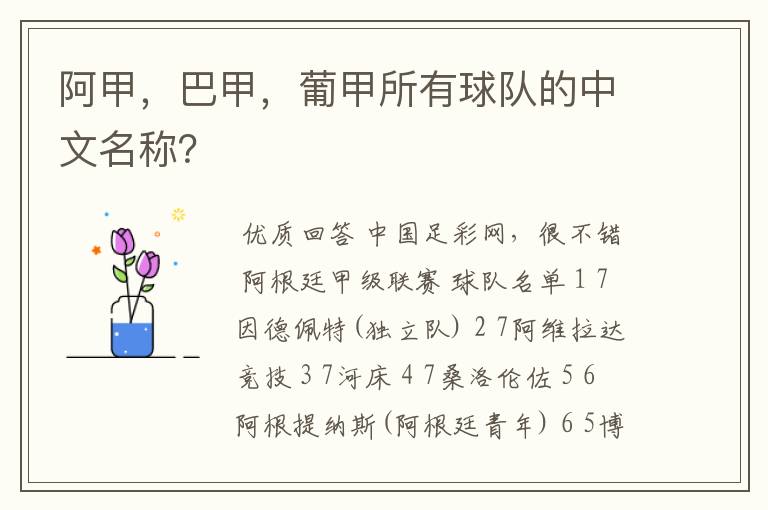 阿甲,巴甲,葡甲所有球队的中文名称?