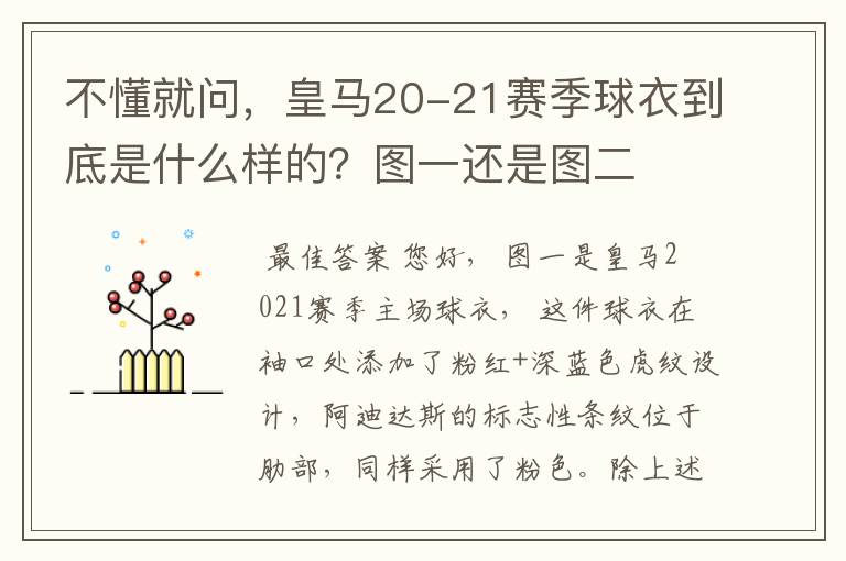 不懂就问,皇马20-21赛季球衣到底是什么样的?图一还是图二