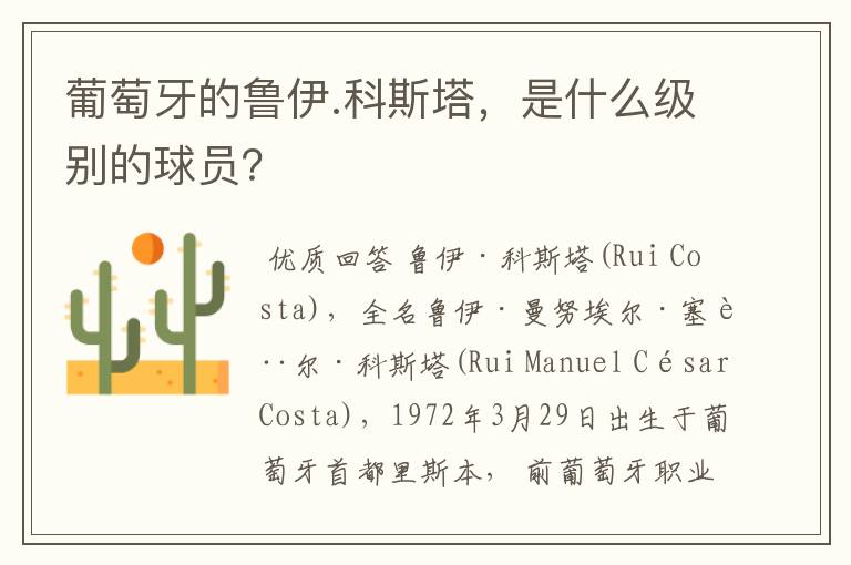 葡萄牙的鲁伊.科斯塔,是什么级别的球员?