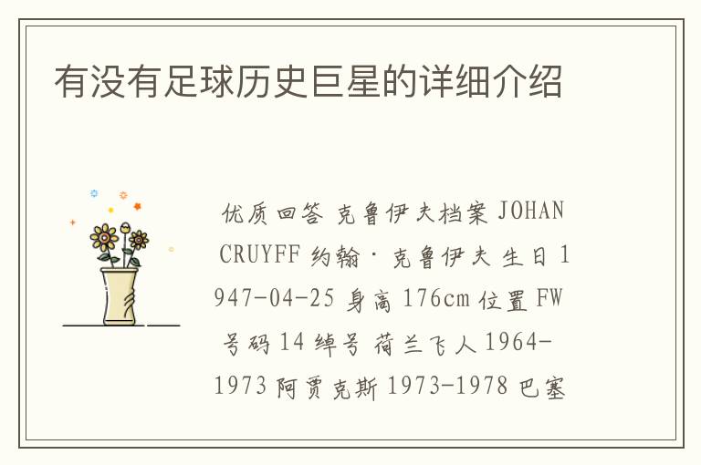 有没有足球历史巨星的详细介绍
