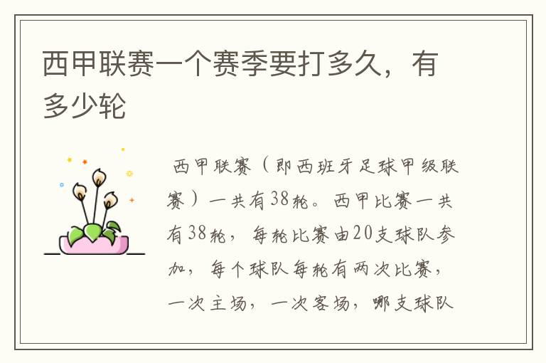 西甲联赛一个赛季要打多久,有多少轮