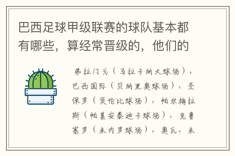 巴西足球甲级联赛的球队基本都有哪些,算经常晋级的,他们的球场都叫什么名