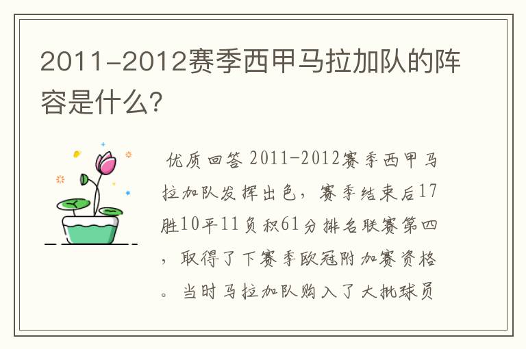 2011-2012赛季西甲马拉加队的阵容是什么?