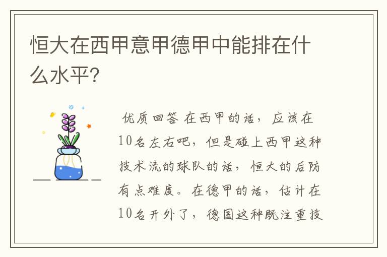 恒大在西甲意甲德甲中能排在什么水平?