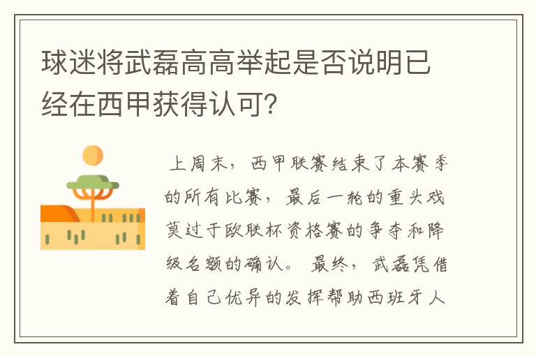 球迷将武磊高高举起是否说明已经在西甲获得认可?