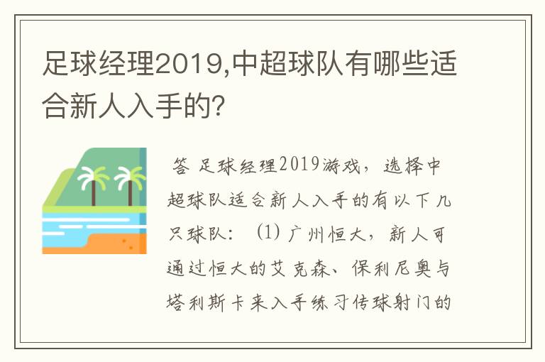足球经理2019,中超球队有哪些适合新人入手的?