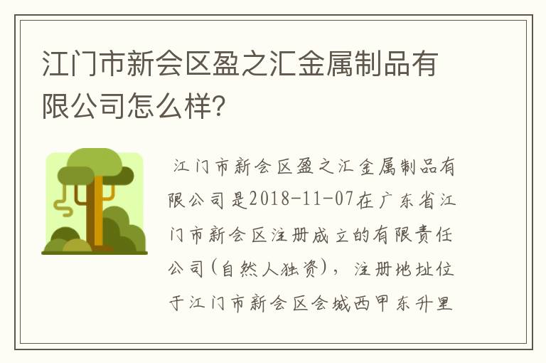 江门市新会区盈之汇金属制品有限公司怎么样?