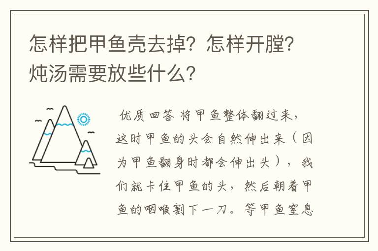 怎样把甲鱼壳去掉?怎样开膛?炖汤需要放些什么?