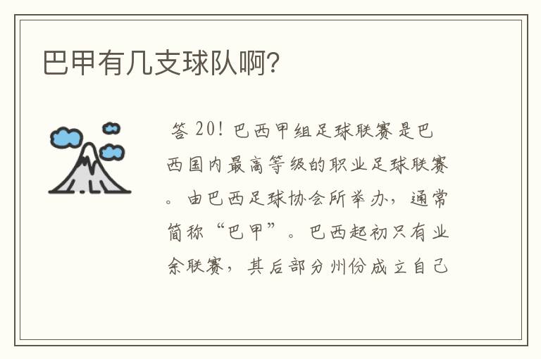 巴甲有几支球队啊?