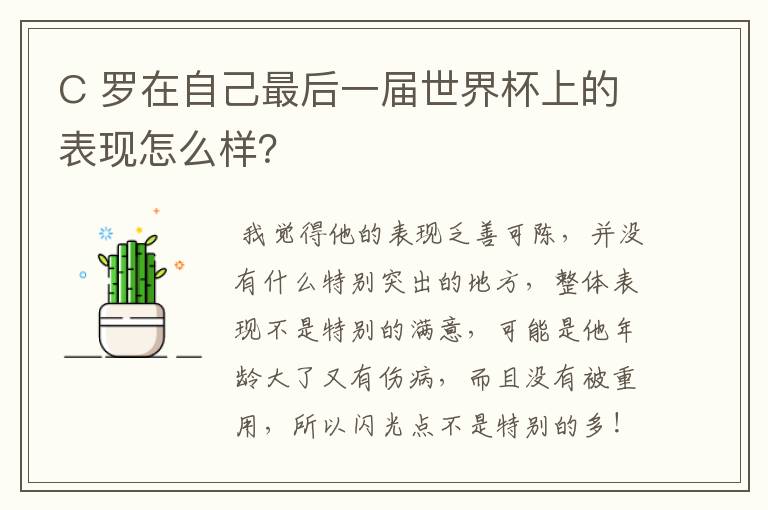 C 罗在自己最后一届世界杯上的表现怎么样?
