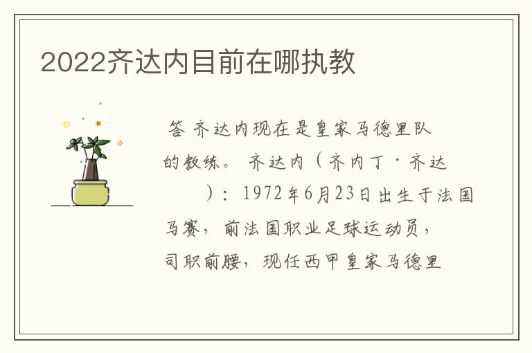 2022齐达内目前在哪执教