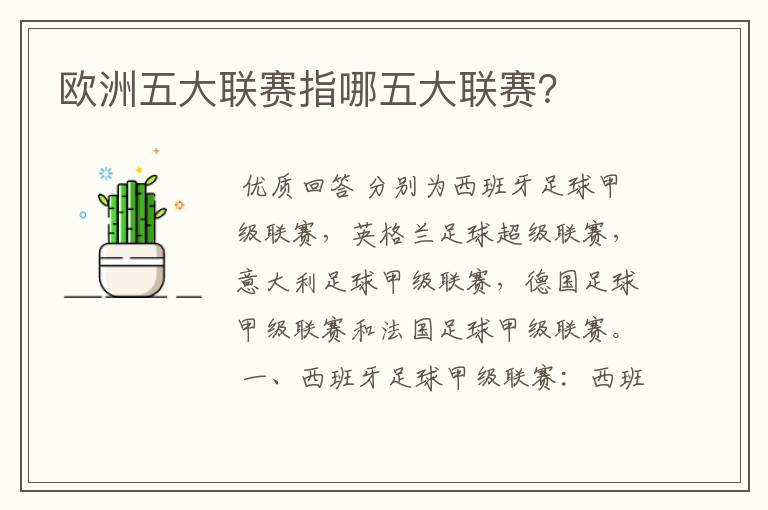 欧洲五大联赛指哪五大联赛?