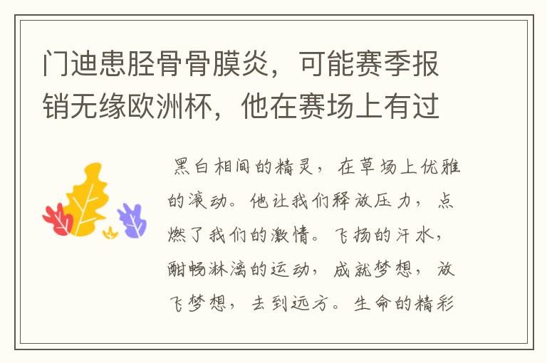 门迪患胫骨骨膜炎,可能赛季报销无缘欧洲杯,他在赛场上有过哪些精彩表现?