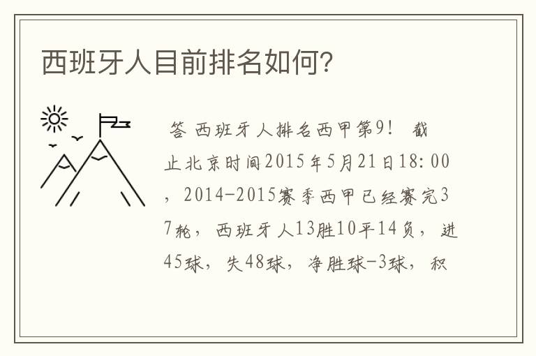 西班牙人目前排名如何?