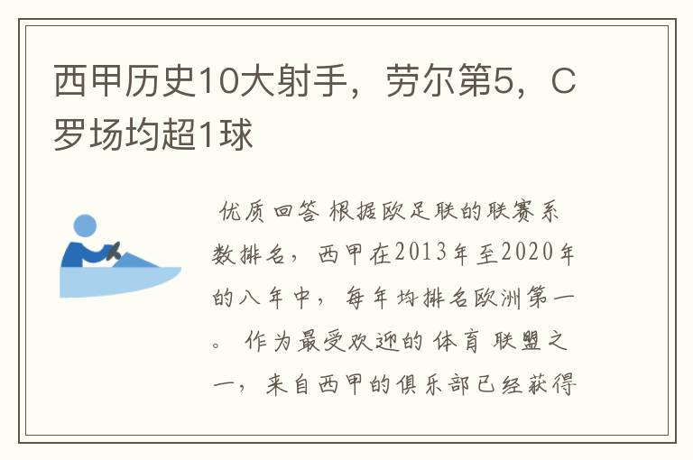 西甲历史10大射手,劳尔第5,C罗场均超1球